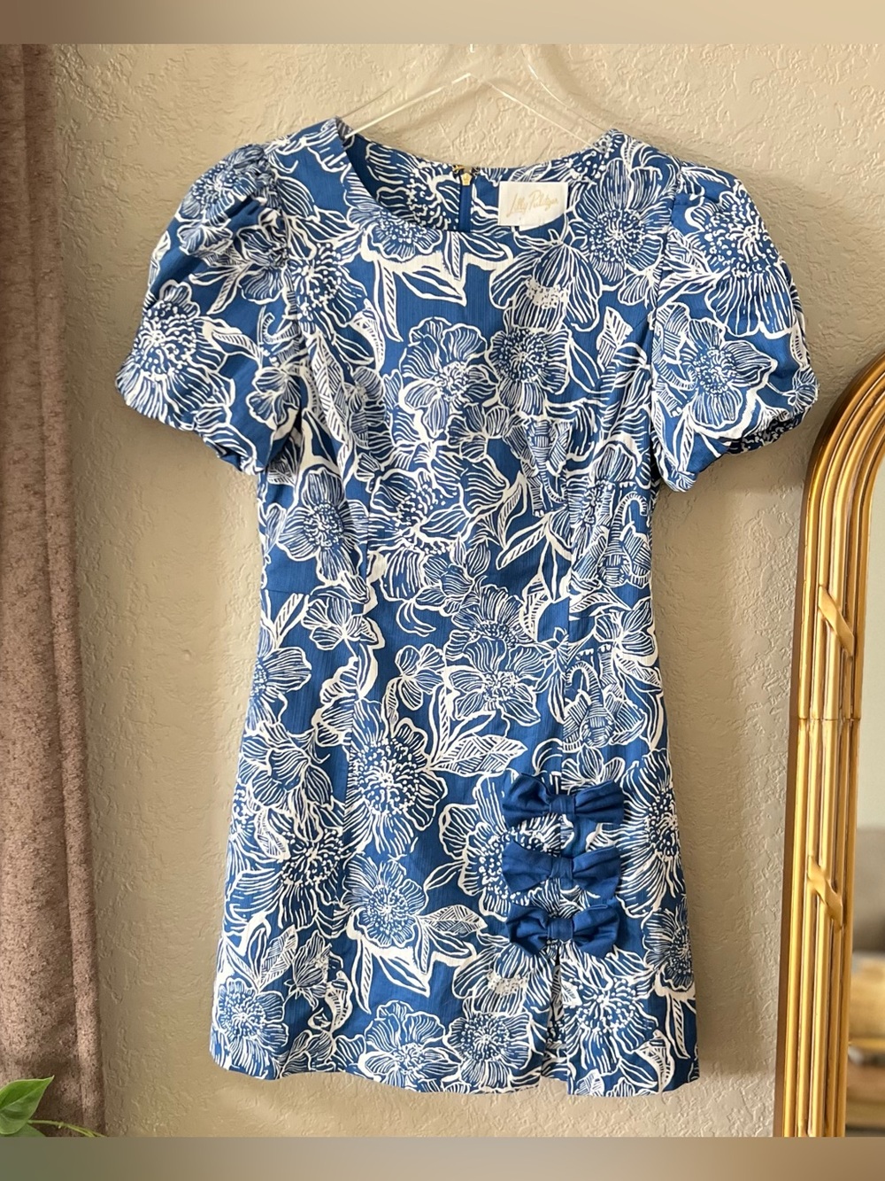 Lilly Pulitzer Lala Skirted Romper Floral Bow Blue Size 4